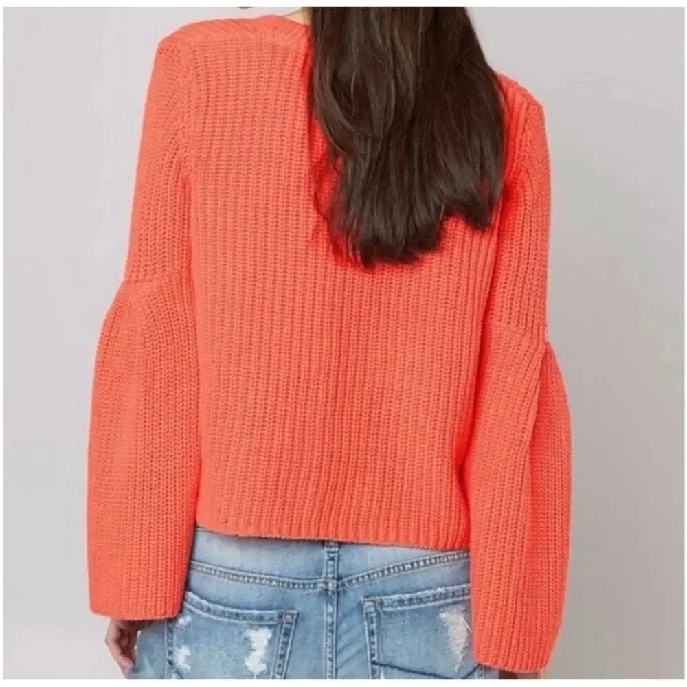 Free People Damsel Knit Bell‎ Sleeve Pullover Sweater Coral Size Small